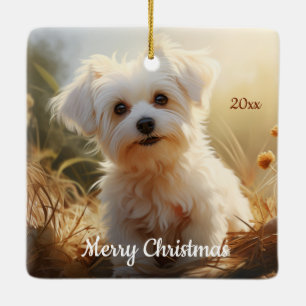 Angepasstes Weihnachtsfest Malteser Hundetier Keramikornament