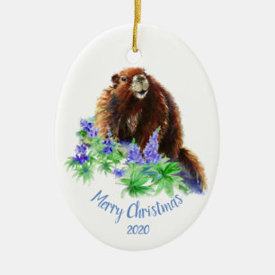 Angepasstes Weihnachtsmarmot, Groundhog-Tier Keramikornament