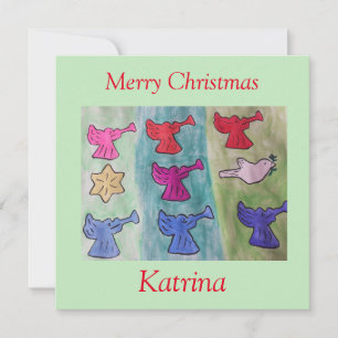 Anges avec trompettes Carte de Noël plat