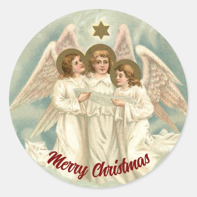 Anges chantant Noël Autocollant rond (Devant)