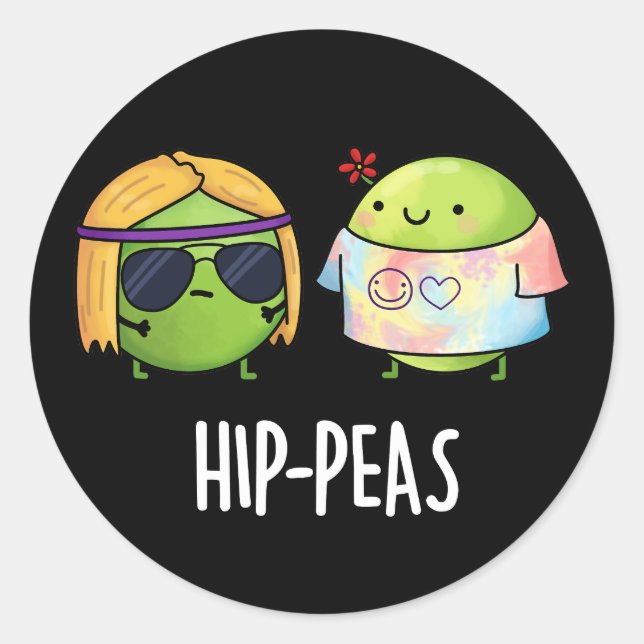 Angesagt-Erbsen Funny Hippie Peas Pun Dark BG Runder Aufkleber (Vorderseite)