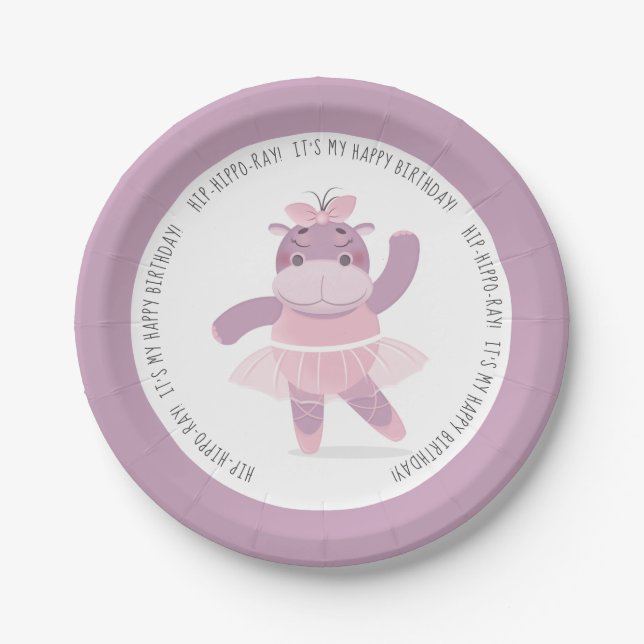 Angesagt Hippo Ray Hippo Ballerina Pappteller (Vorderseite)