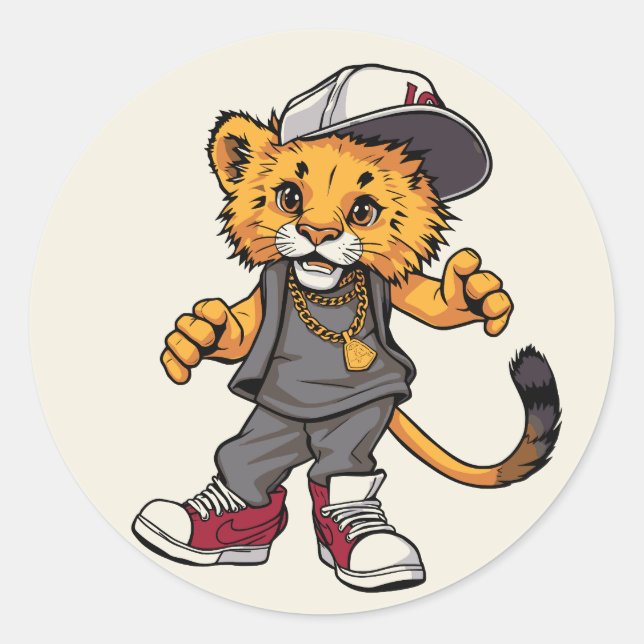 Angesagt-Hop-Lion-Cub-Abbildung Runder Aufkleber (Vorderseite)
