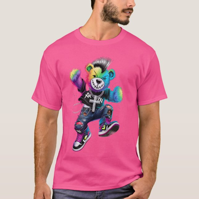 Angesagt-Hop Teddy-Bär farbenfroher TeddyBear Graf T-Shirt (Vorderseite)