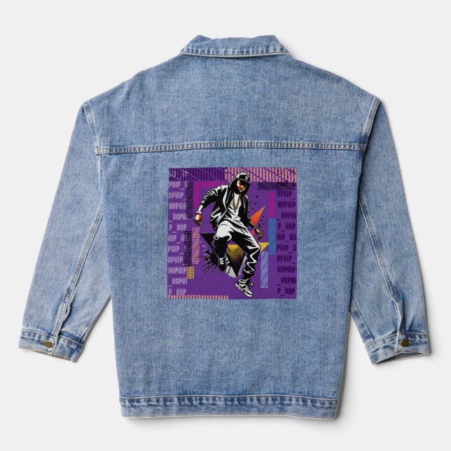 Angesagt-Hop-Typo Jeansjacke (Rückseite)