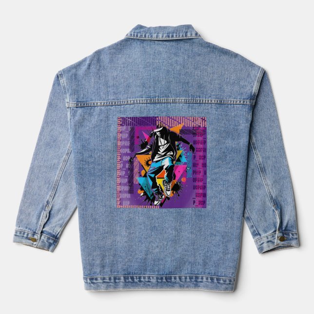 Angesagt-Hop-Typo Jeansjacke (Rückseite)