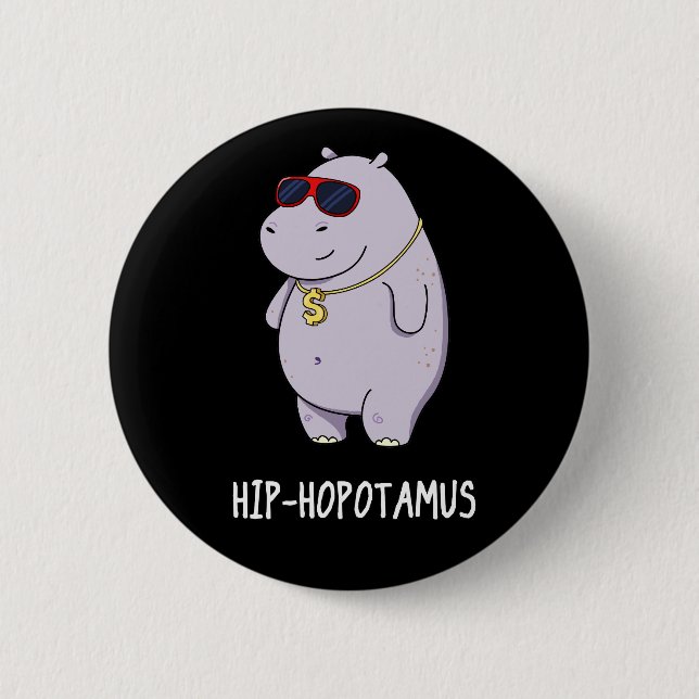 Angesagt-Hopotamus Funny Hippo Pun Dark BG Button (Vorderseite)