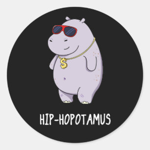 Angesagt-Hopotamus Funny Hippo Pun Dark BG Runder Aufkleber