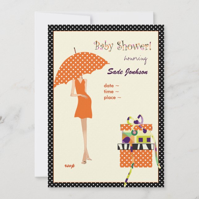 Angesagt Mama Baby Dusche/ Orange/Polka Punkte Einladung (Vorderseite)