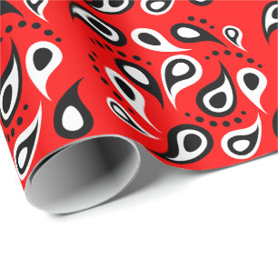 Angesagt Red Bandana Print Schwarz-weiß Paisley a Geschenkpapier