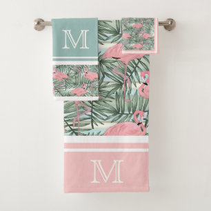 Angesagt rosa Flamingoes Palm Leafs Muster Custom Badhandtuch Set