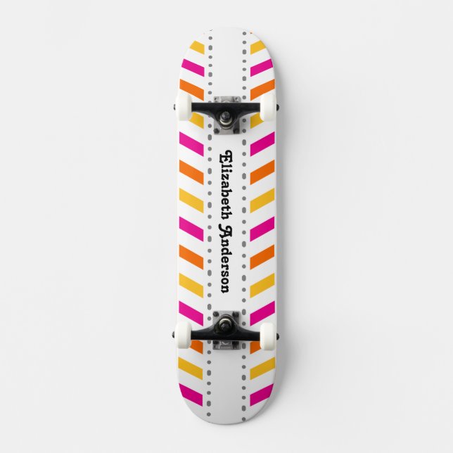 Angesagt rosa orange und gelbe Zickzack Streifen Skateboard (Vorderseite)