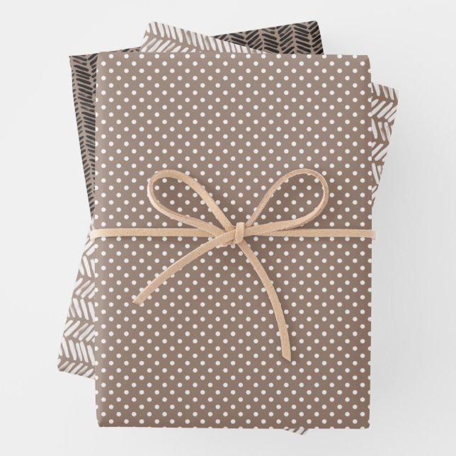 Angesagt Taupe Brown Beige Weiß Abstrakt Zigzag Ku Geschenkpapier Set (Beispiel)