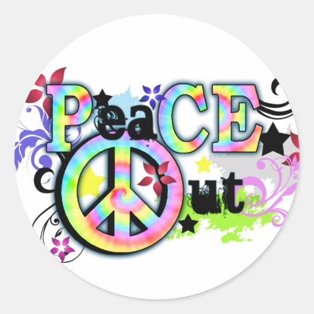 Angesagt und Groovy PeaCE OUT Runder Aufkleber (Vorderseite)