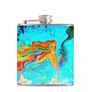 angesagte Flasche der Regenbogenhaar-Meerjungfrau Flachmann