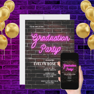 Angesagte Pink Neon Sign Graduation Party Einladung