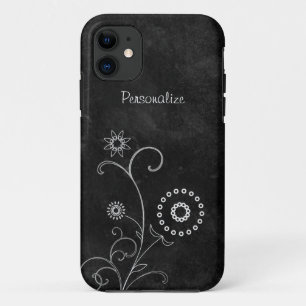 Angesagte Schwarzweiss-Foral Tafel mit Namen iPhone 11 Hülle