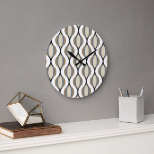 Angesagte Taupe Beige Sand Grau Ogee Black Waves A Große Wanduhr