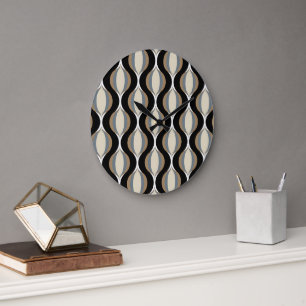 Angesagte Taupe Beige Sand Grau Ogee Black Waves A Große Wanduhr