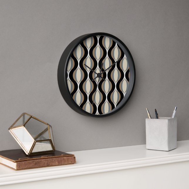 Angesagte Taupe Beige Sand Grau Ogee Black Waves A Uhr (Büro)