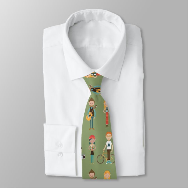 Angesagter Cartoon People Illustrations Muster (gr Krawatte (Gebunden)