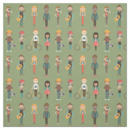 Angesagter Cartoon People Illustrations Muster (gr Stoff