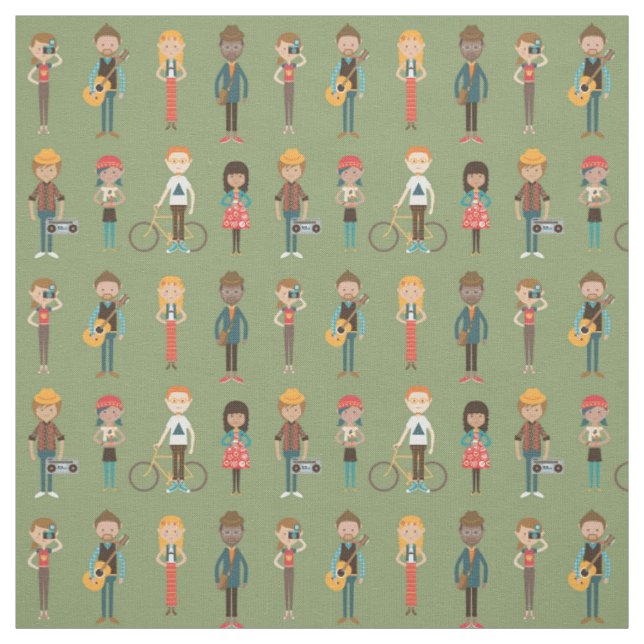 Angesagter Cartoon People Illustrations Muster (gr Stoff (Muster)