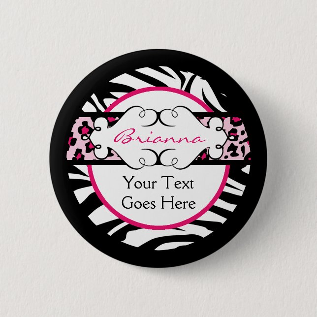 Angesagter heißes Rosa-und Schwarz-Tierdruck-Knopf Button (Vorderseite)