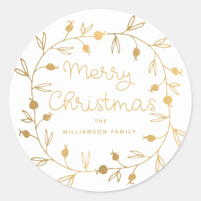 Angesagter moderner Gold White Christmas Card Umsc Runder Aufkleber (Vorderseite)
