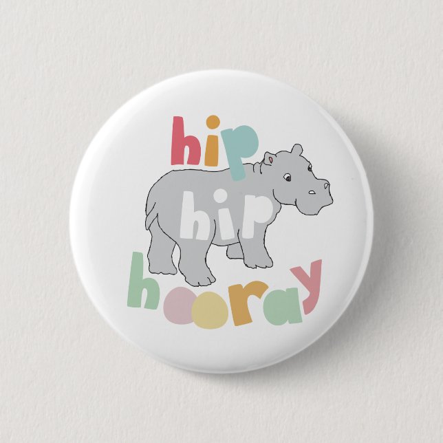 Angesagtes Angesagtes Hooray Gray Hippo Zeichnend  Button (Vorderseite)
