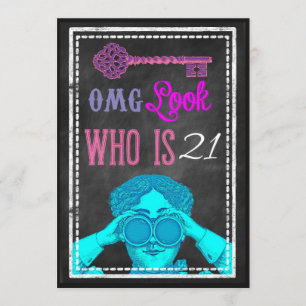 Angesagtes Chalkboard Retro 21. Geburtstag Party l Einladung