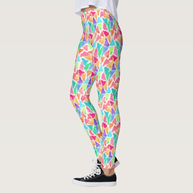 Angesagtes Dreieck-Polygon-Mosaik Wasserfarben-Mus Leggings (Links)