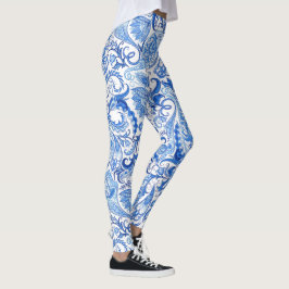 Angesagtes Licht und dunkelblaue Blüten - Paisley Leggings