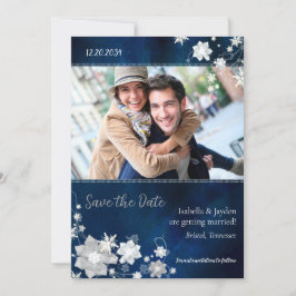 Angesagtes Marine-Blau-Winter-Foto, das Save the Save The Date