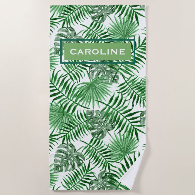 Angesagtes Retro-Muster mit tropischen grünen Palm Strandtuch (Vorderseite)