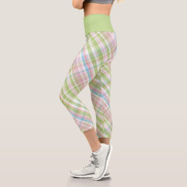 Angesagtes Violett Rosa Türkisblau Kariertes Muste Capri Leggings