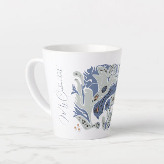 Angeschnürte Vögel Anpassbarer Text blau/grau TWAr Milchtasse