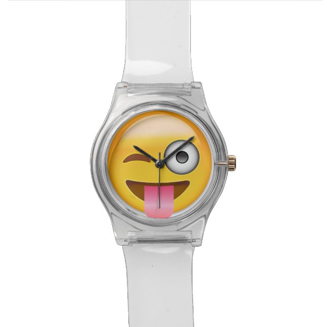 Angesicht mit verklemmter Zunge und weinendem Auge Uhr (Nahaufnahme)