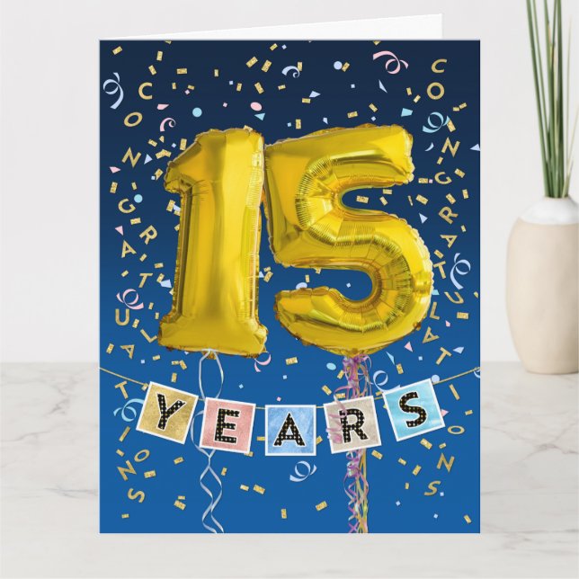 Angestellte 15-jährige Gold Ballon Card Karte (Vorderseite)