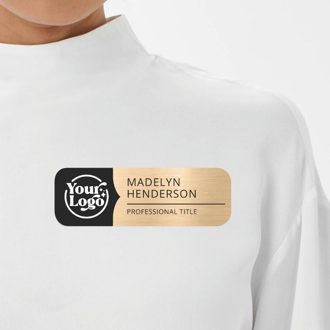 Angestellte Black Metallic Light Gold Logo Magneti Namensschild (Von Creator hochgeladen)