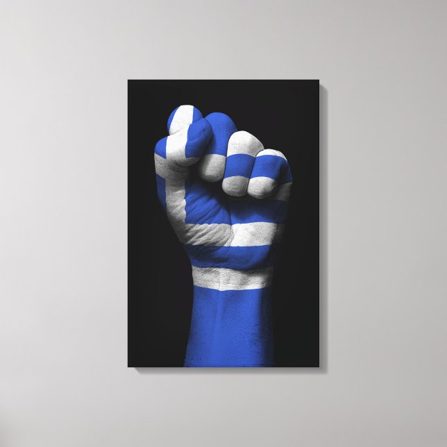 Angestiftete Faust mit griechischer Flagge Leinwanddruck (Vorderseite)