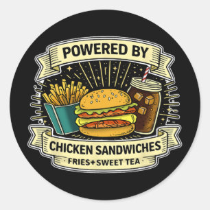 Angetrieben von Chicken Sandwiches Pommes Frites u Runder Aufkleber