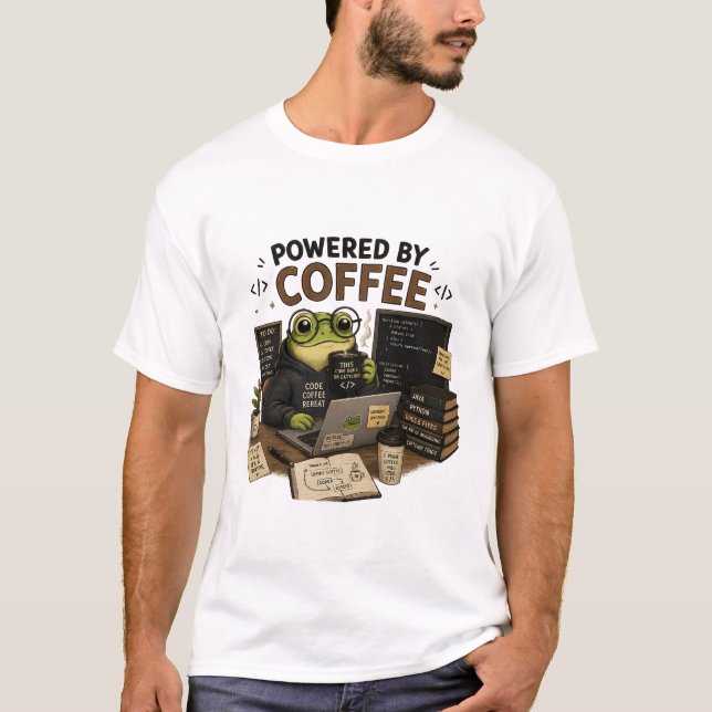 Angetrieben von Coffee Funny Programmer T-Shirt |  (Vorderseite)