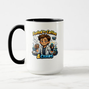 Angetrieben von Kaffee und Chaos – Lustiger Wissen Tasse