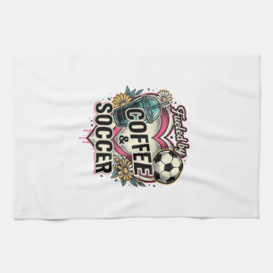 Angetrieben von Kaffee und Fußball Vintage-Shirt-D Geschirrtuch