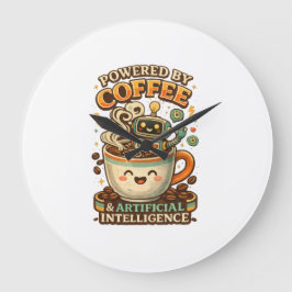 Angetrieben von Kaffee und KI Retro-Kaffee-Tech-Gr Große Wanduhr