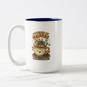 Angetrieben von Kaffee und KI Retro-Kaffee-Tech-Gr Zweifarbige Tasse