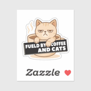 Angetrieben von Kaffee und süßen schlafenden Katze Aufkleber