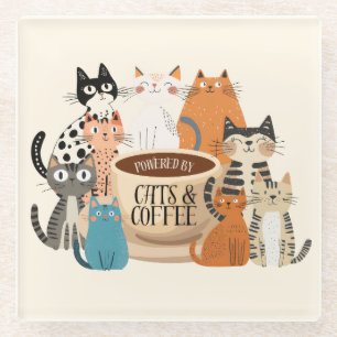 Angetrieben von Katzen und Kaffee Glasuntersetzer