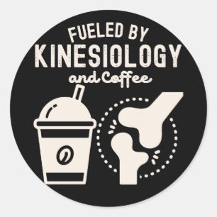 Angetrieben von Kinesiologie und Kaffee Runder Aufkleber